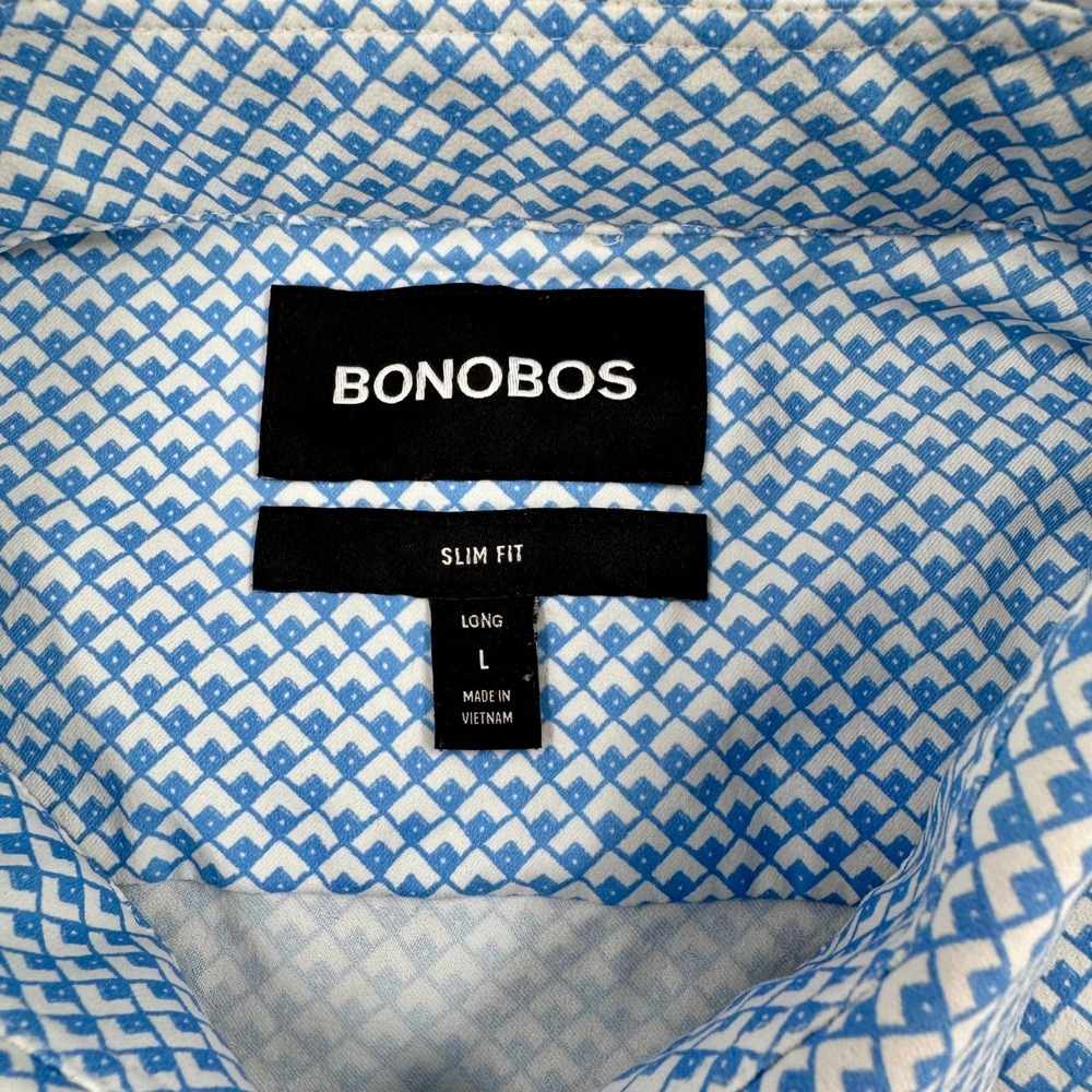 Bonobos Slim Fit Long Short Sleeve Button Down Shirt Blue Geometric Tile Mens L - Picture 3 of 11
